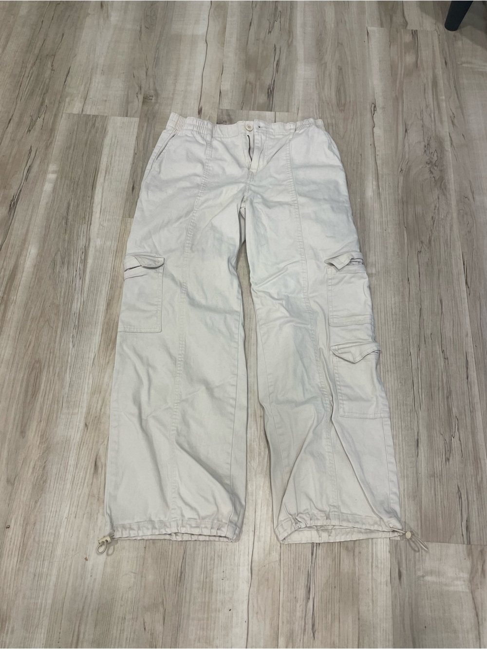 Women’s  Light Beige Cargo Pants with Adjustable Hem